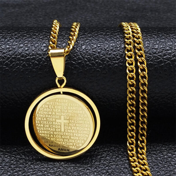 Komi 2023 New Bible Prayer Cross Pendant Necklace Stainless Steel Spanish Necklace Jewelry