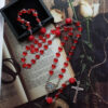 Komi Hot Sell Red Heart Cross Necklace 59 Rosary Beads Long Alloy Maria Pendant Necklaces