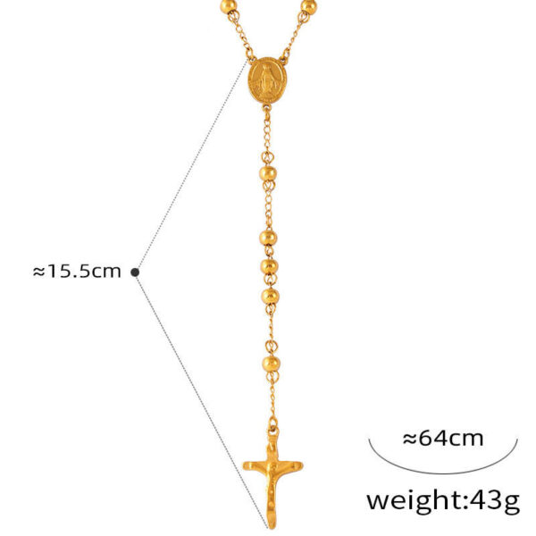 KOMI Gold Beaded Rosary Necklace for Women Stainless Steel Y Necklace Beads Chain Crucifix Cross Pendant Necklaces for Women
