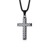 KOMI Cross Necklace for Men Black and White Checkerboard Gold Black Plated Stainless Steel Cross Pendant Necklace 24Inches Chain