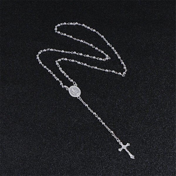 Komi Sparkly Cross Pendant Necklace Glitter Silver Color CCB Beaded Chain Rosary Madonna Coin Necklaces Religious Jewelry R-059