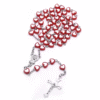 2024 Komi Wholesales Christian Plastic Red Heart Shaped Beads Jesus Cross Pendant Prayer Rosary Necklace