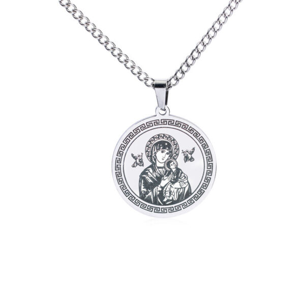 KOMI Stainless Steel Miraculous Medal Pendant Necklaces Virgin Mary Round Coin Pendant Titanium Long Chain Necklace in 24 Inch