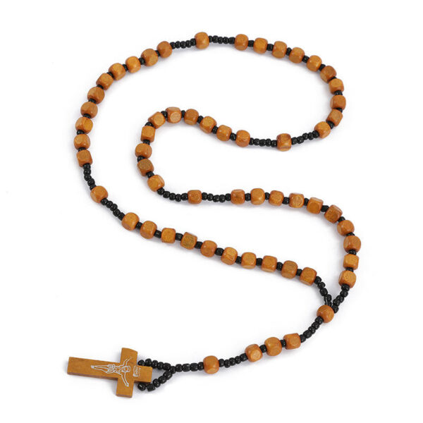 ed420bfafe3c98ec2bd05594fe37314b_H54796d40efe84916ba10b6602b7e05bc8_avif=close&webp=close Komi 2023 New Natural Wood Bead Necklaces Hand-woven Cross Pendants Collars Rosary Jewelry Cross-border Wholesale