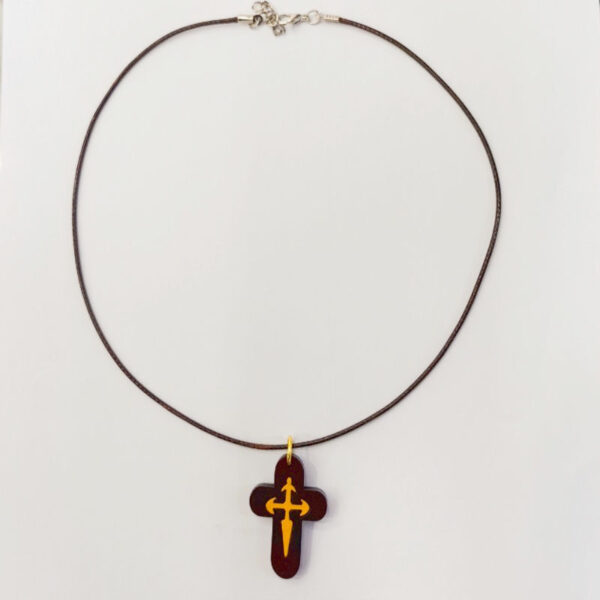 KOMI Hot Selling Wooden Cross Inlaid Metal Jesus Pendant Necklaces Wax Rope Drop with Wood Cross Necklaces for Men Women Gifts