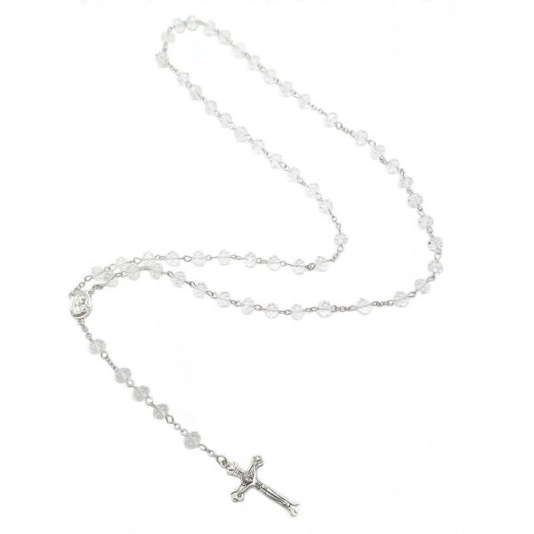 KOMI 2024 New Hot Selling Blue Crystal Rosary Necklace Multicolor Crystal Flat Bead Cross Necklace