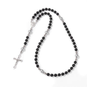 KOMI Religious Cross Pendant Necklaces Gemstone Beaded Rosary Necklace Multiple Color Natural Stone Beads Necklace for Men Women