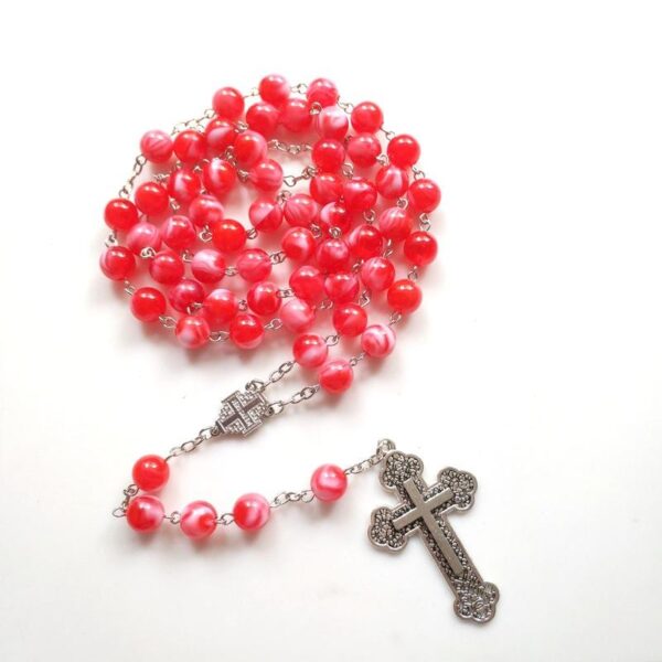 Komi 2023 New 10MM Red Rosary Cross Pendant Necklaces Religious High Grade Jewelry Sets Wholesale