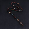Komi Wooden Beads Pattern Cord Rosary Necklace St Benedict Medal Jesus Cross Pendant Necklace Catholic Religious Jewelry