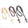 KOMi Vintage Chiro Cross Wooden Rosary Beads Charm Bracelets Catholic Christian Orthodox Fashion Religious Jewelry Gift R-159