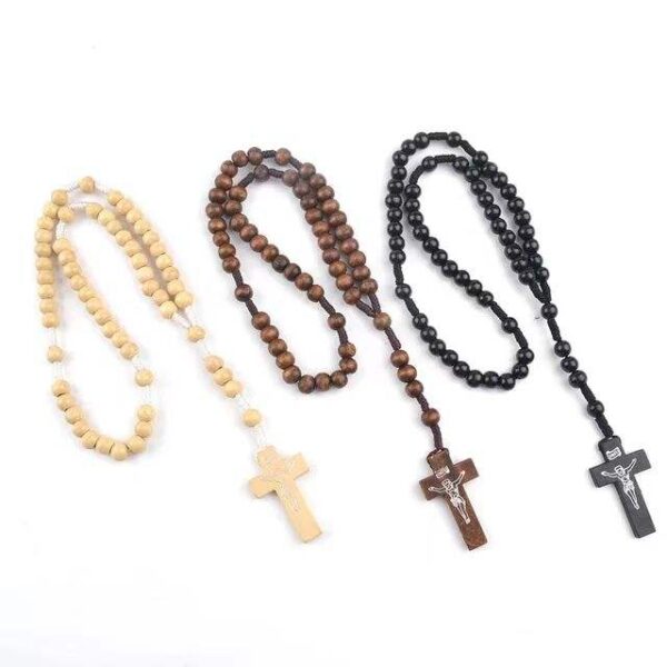KOMi Vintage Chiro Cross Wooden Rosary Beads Charm Bracelets Catholic Christian Orthodox Fashion Religious Jewelry Gift R-159