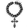KOMI Womens Punk Cross Necklace Exaggerated Large Crystal Cross Pendant Necklace for Women Layered Black Pearl Chain Necklaces