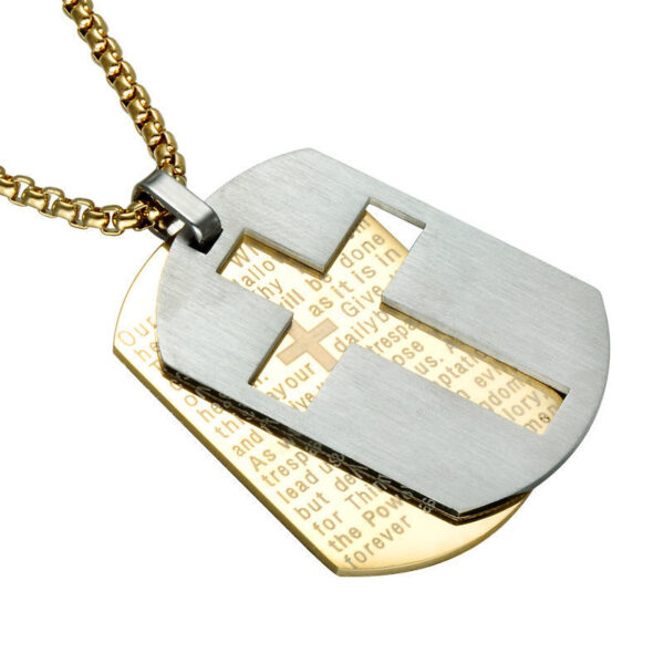 Komi Stainless Steel Double-layer Engraved air Force Brand Cross Pendant Necklace Hip Hop Niche Jewelry for Men