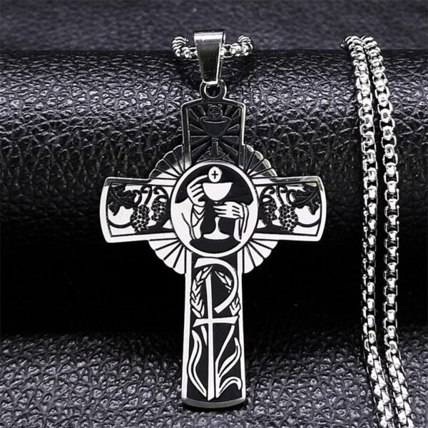 Komi Eucharist Halo Grape Juice Cross Necklace Stainless Steel Men's and Women's Holy Spirit Church Chain Jewelry