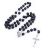 Komi Wholesales Square Black Wood Beads Cross Pendant Religious Jewelry Rosary Catholic Virgin Jesus Rosary Necklace