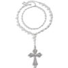KOMI Womens Crystal Cross Necklace Double Layered Pearl Chain Silver Large Rhinestone Cross Pendant Necklace for Women Girls