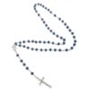 KOMI 2024 New Hot Selling Blue Crystal Rosary Necklace Multicolor Crystal Flat Bead Cross Necklace