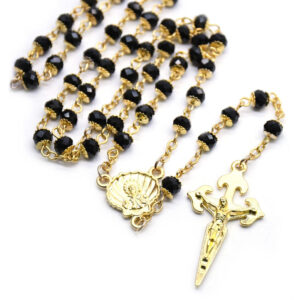 KOMI Black Crystal Cross Necklace for Women Men Gold Plated Crystal Beaded Rosary Necklace Cross Pendant Necklaces for Prayer