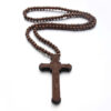 2024 KOMI 8mm Wooden Beaded Necklaces Religious Catholic Wood Bead Rosary Crucifix Cross Pendant Necklace for Men Easter Baptism Gift