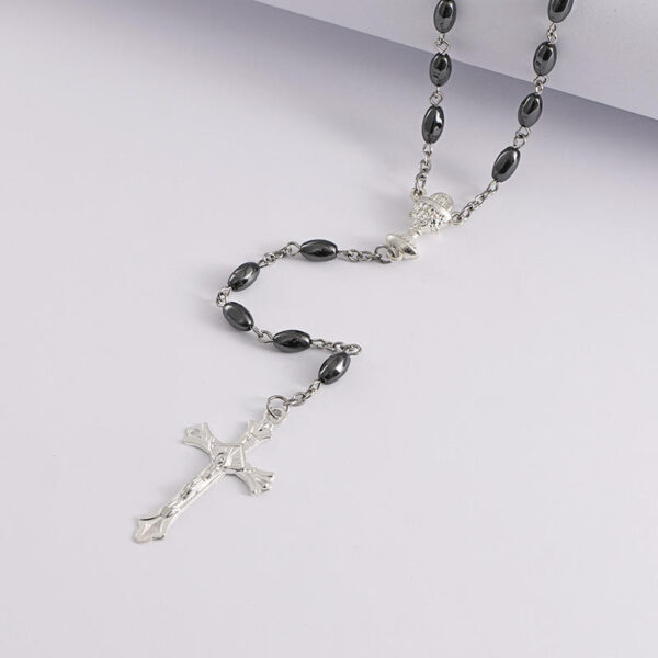 Komi Hot Sell Rosary Black Gallstones Necklaces Jesus Virgin Mary Catholic Religious Rosary Necklace for Pary