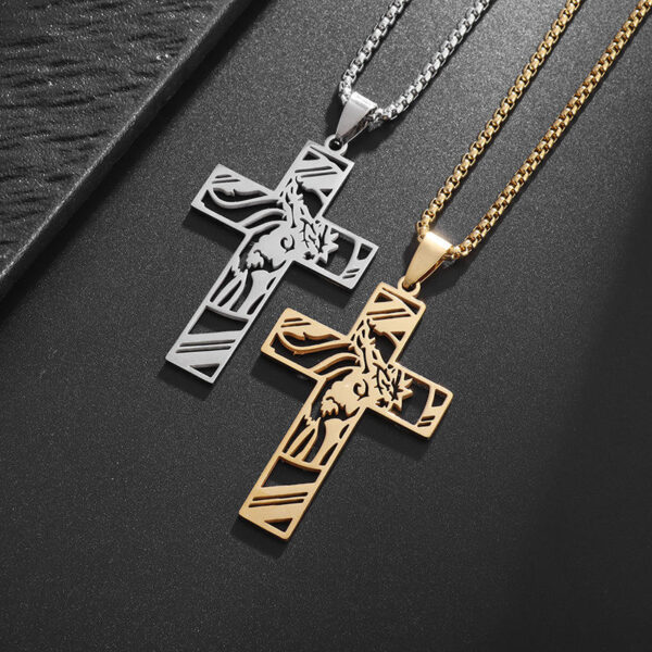 KOMI Mens Stainless Steel Hollow Cross Pendant Necklace with Rolo Chain Simple High Polish Gothic Punk Cross Necklaces for Men
