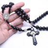 Komi Wholesales Black Catholic Necklace Handcrafted Wooden Beads Cross Pendant Jewelry Rosary Necklace