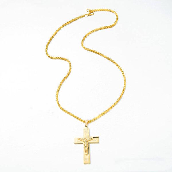 f52b7936e3d9e07c592ad803f6b0ea0b_Hb3d8a0169321415ea383c65fd6f51565Y_avif=close&webp=close KOMI Men Stainless Steel Cross Necklace Silver Gold Tone Lords Prayer Crucifix Cross Pendant Necklace for Men Christian Jewelry