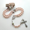 2023 Komi Hot Selling Pink Glass Rosary Beads Cross Pendant Necklaces Pearl Crucifix Religious Jewelry