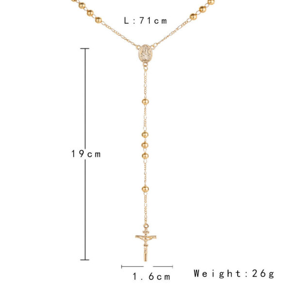 Komi Newest Sweater Choker Jewelry Long Tassel Alloy Beads Cross Pendant Necklaces Gold Plated Rosary Necklace