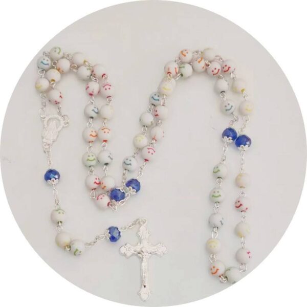 KOMI Handmade 8mm Acrylic Beaded Cross Rosary Necklace for Women Rosary Beads Chain Cross Pendant Necklace Prayer Gifts