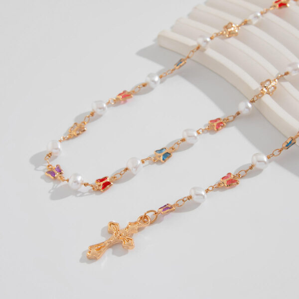 f6e0e7c7da6eee99da8addd8dec9ab87_H7ccbd6faec9f41f2ad760555314f52132_avif=close&webp=close KOMI Crucifix Cross Necklace for Women Colored Enamel Butterfly and Pearl Chain Gold Jesus Cross Pendant Necklace for Girls Gift