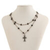 KOMI Sweet Star Cross Pendant Necklace for Women Cool Gothic Rhinestone Crystal Tassels Layered Punk Choker Necklace for Girls