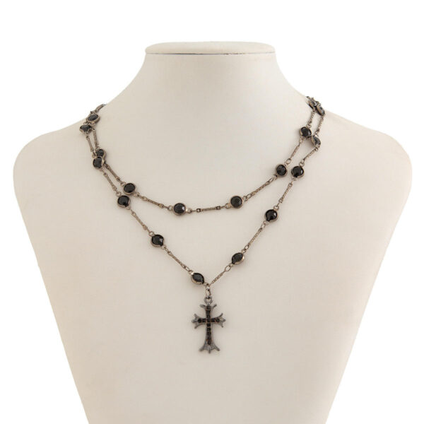 KOMI Sweet Star Cross Pendant Necklace for Women Cool Gothic Rhinestone Crystal Tassels Layered Punk Choker Necklace for Girls