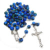 Hot Holy Catholic Blue Glass Crystal Beads Rosary Necklace With Sliver Jesus Cross Christ Maria Necklace