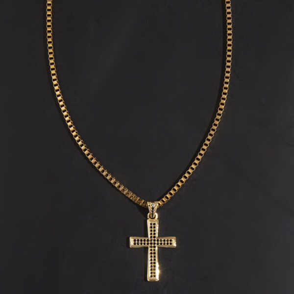 KOMI 18K Gold Plated CZ Cross Pendant Necklaces Stainless Steel Chain Black Cubic Zirconia Cross Necklace for Men Women Gift