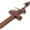 New Hot-selling Retro Style Personalized Leather Rope Necklace Natural Wood Cross hang Tag Sweater Chain