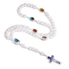 KOMI Cross Rosary Necklace White Map Beads Beads in Acrylic Catholic Rosary Necklace