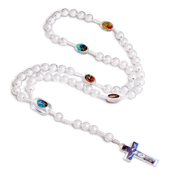KOMI Cross Rosary Necklace White Map Beads Beads in Acrylic Catholic Rosary Necklace