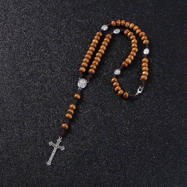 fc6ecfb47a3775a54b44e5ba9303a435_H6997d12452b74ce5b5a3c1e82cac3d9eU_avif=close&webp=close Komi Catholic Brown Wooden Rosary Virgin Mary with Soil Medal Jesus Cross Braided Rope with Clasp Necklace Religious Jewelry