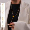 KOMI Gold Beaded Rosary Necklace for Women Stainless Steel Y Necklace Beads Chain Crucifix Cross Pendant Necklaces for Women