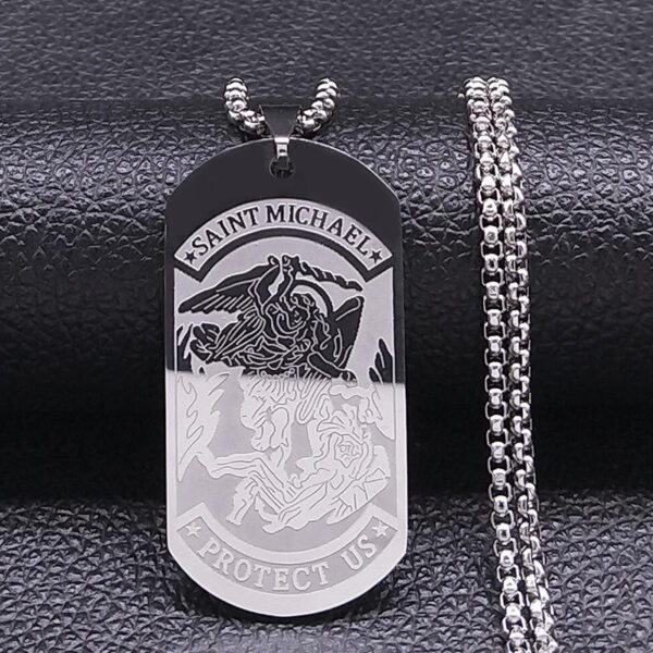 KOMI Archangel Saint Michael Necklace Stainless Steel Rectangle Religious Pendant Necklaces Saint Shield Necklace for Men Gifts