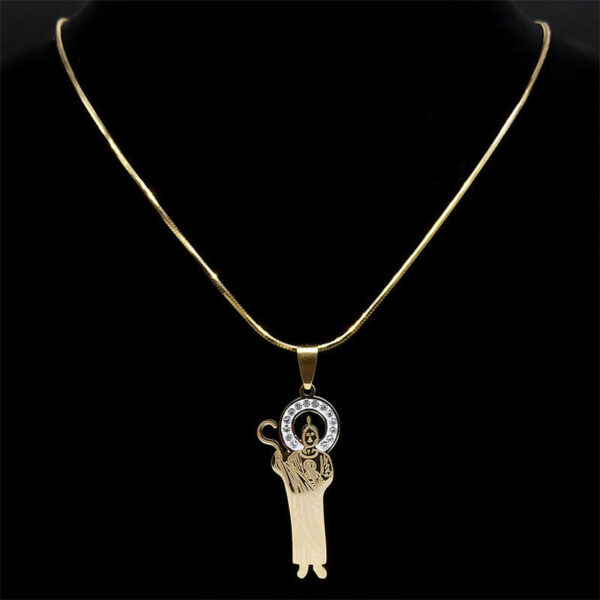 KOMI Gold Plated Stainless Steel Saint St Jude Medal Pendant Necklaces for Men Boys 22Inch Religious Statement Jewelry Gifts