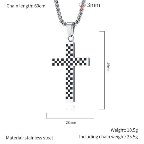 KOMI Cross Necklace for Men Black and White Checkerboard Gold Black Plated Stainless Steel Cross Pendant Necklace 24Inches Chain