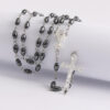 Komi Hot Sell Rosary Black Gallstones Necklaces Jesus Virgin Mary Catholic Religious Rosary Necklace for Pary