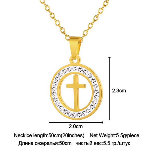 ff4ce897e35a06dddaa536d5c7fc77c9_H3d0360ca38d3486680bff9bb934664675_avif=close&webp=close KOMI Wholesale New Fashion Women's Stainless Steel Rhinestone Heart Round With Cross Pendant Necklace in Gold/Silver Tone 20Inch