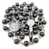 Komi Wholesales Religious Catholic Black Gallstone Hematite Beads Jesus Cross Pendant Rosary Beads Necklace