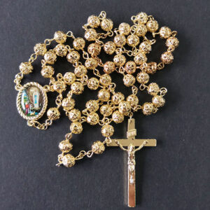 Hot Sell Rosary Necklaces Religious Rosary Jesuss Cross Maria Medal Necklace Hollowing Out Metal 6mm Beaded Necklaces