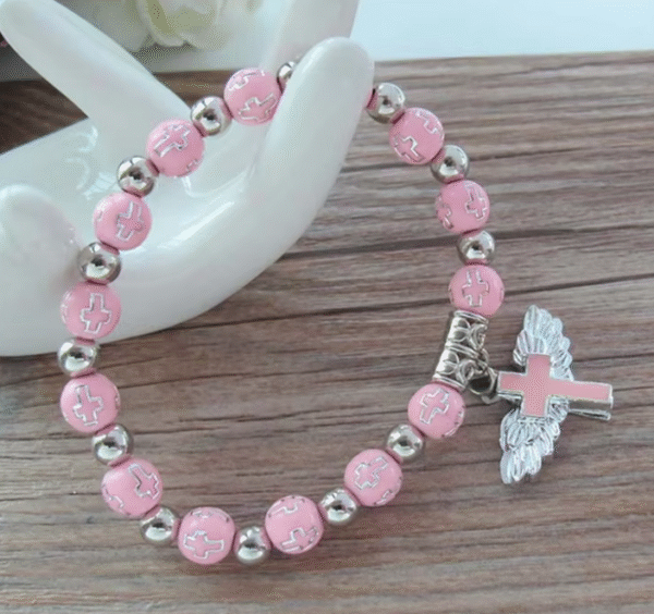 wechat_2025-07-31_174109_149 KOMI Hot Sale Gilding Acrylic Cross Beaded Bracelets Enamel Angel Wing Cross Pendant Rosary Bracelet for Women Birthday Gifts
