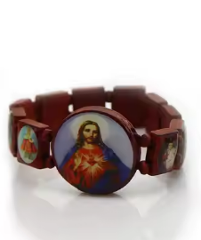 Komi Hot Selling Wooden Icon Dripping Oil Elastic Watch Beaded Rosary Religious Bracelet