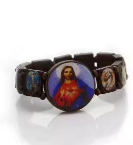 Komi Hot Selling Wooden Icon Dripping Oil Elastic Watch Beaded Rosary Religious Bracelet